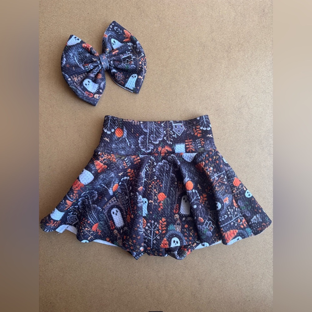 Halloween skirt and bow set